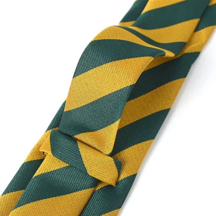 YiLi Recycled Necktie Green And Gold Stripes Bulk Customizable